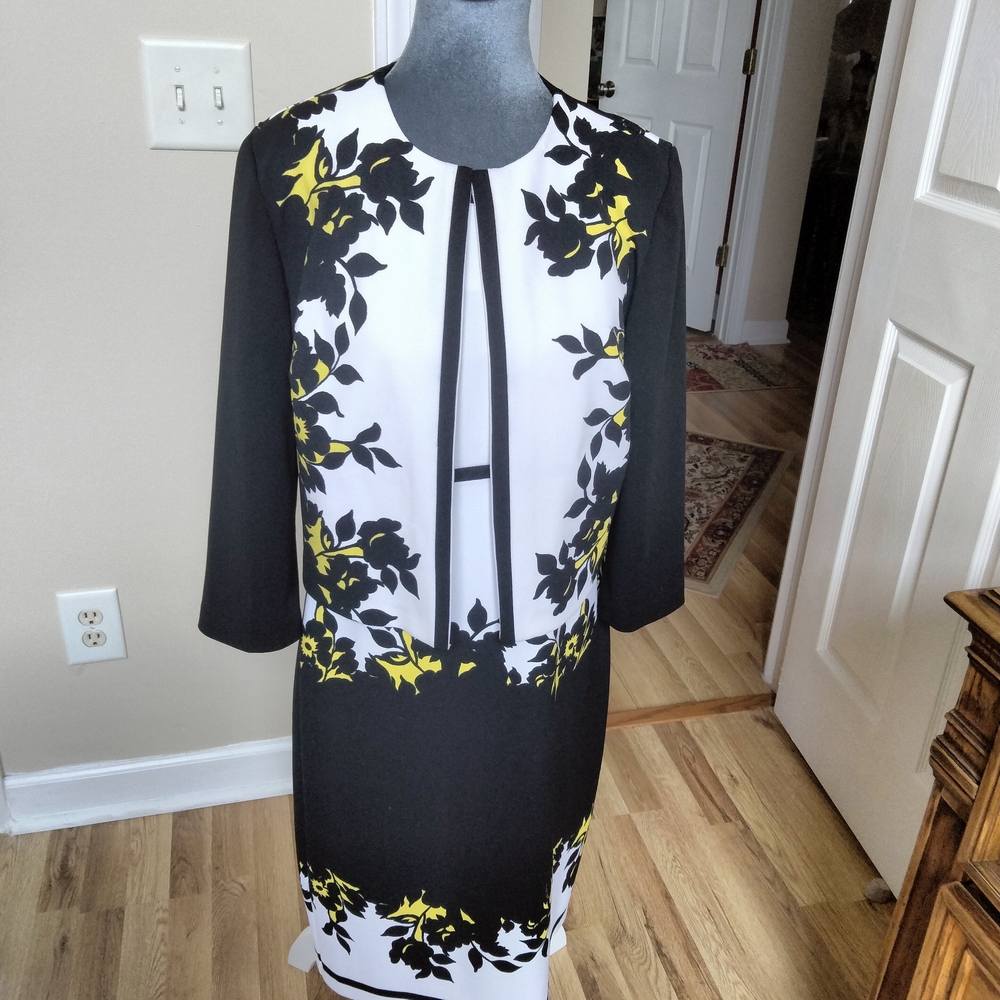 Danny & Nicole Black and White Sheath Dress Long Sleeve Crew Neck
